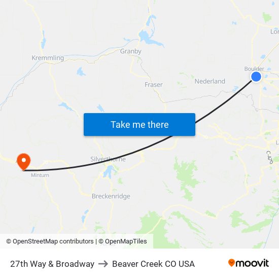 27th Way & Broadway to Beaver Creek CO USA map