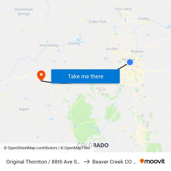 Original Thornton / 88th Ave Station to Beaver Creek CO USA map