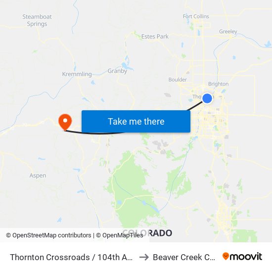 Thornton Crossroads / 104th Ave Station to Beaver Creek CO USA map