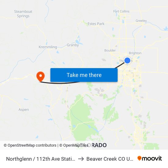 Northglenn / 112th Ave Station to Beaver Creek CO USA map