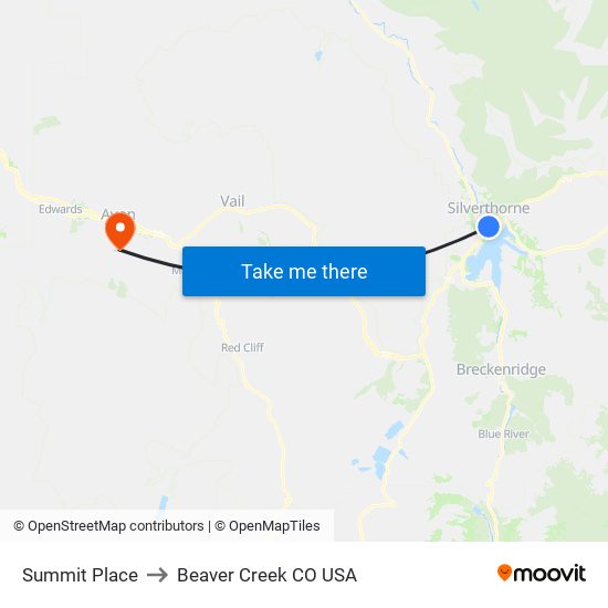 Summit Place to Beaver Creek CO USA map