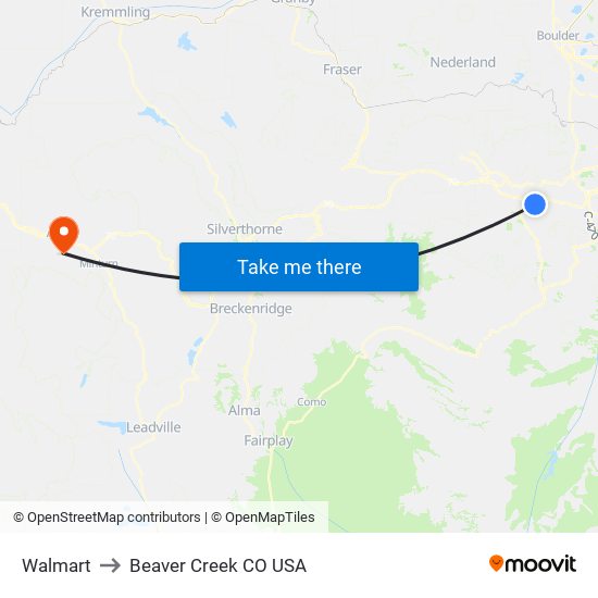 Walmart to Beaver Creek CO USA map