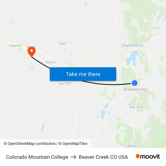 Colorado Mountain College to Beaver Creek CO USA map