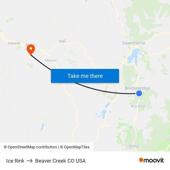Ice Rink to Beaver Creek CO USA map