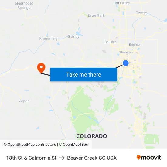 18th St & California St to Beaver Creek CO USA map