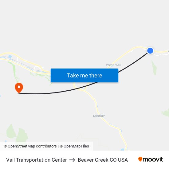 Vail Transportation Center to Beaver Creek CO USA map