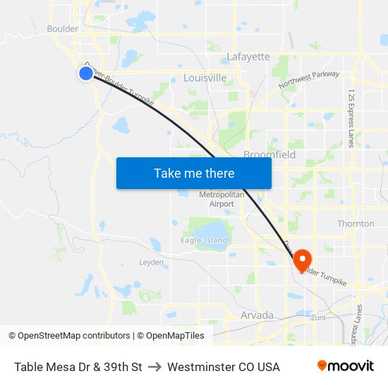 Table Mesa Dr & 39th St to Westminster CO USA map