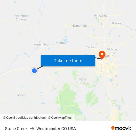 Stone Creek to Westminster CO USA map