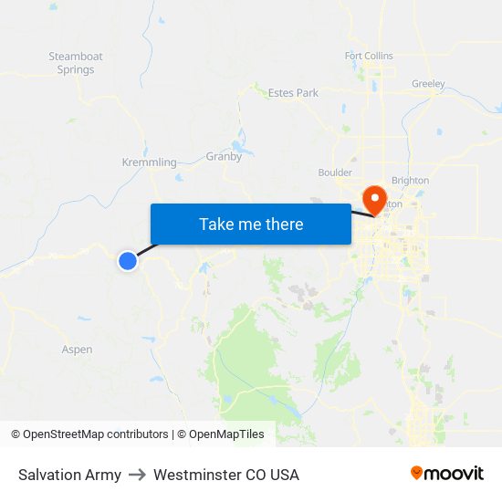 Salvation Army to Westminster CO USA map
