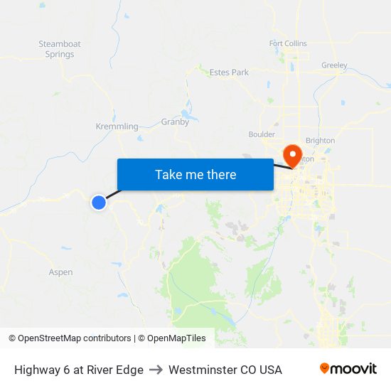 Highway 6 at River Edge to Westminster CO USA map