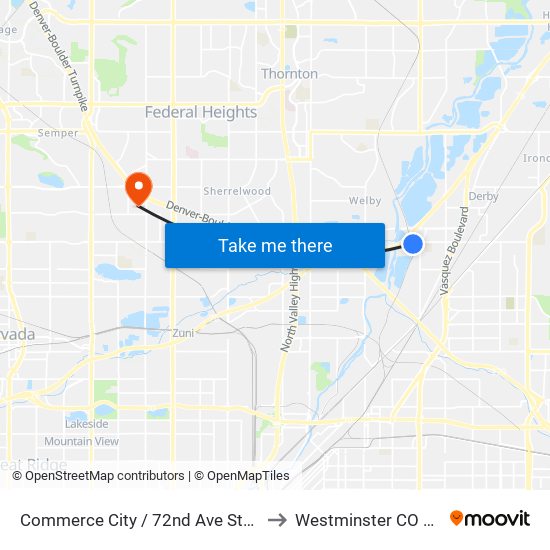 Commerce City / 72nd Ave Station to Westminster CO USA map