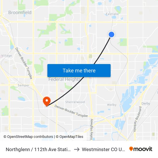 Northglenn / 112th Ave Station to Westminster CO USA map