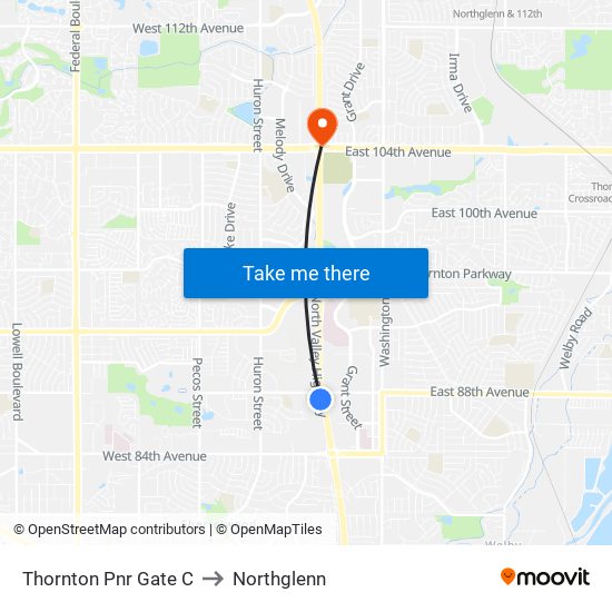 Thornton Pnr Gate C to Northglenn map