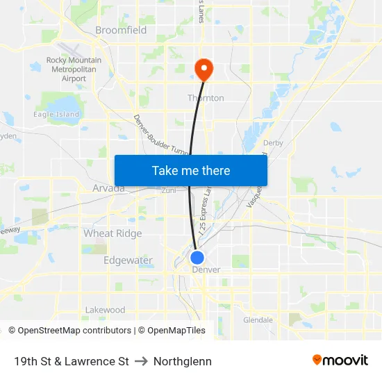 19th St & Lawrence St to Northglenn map
