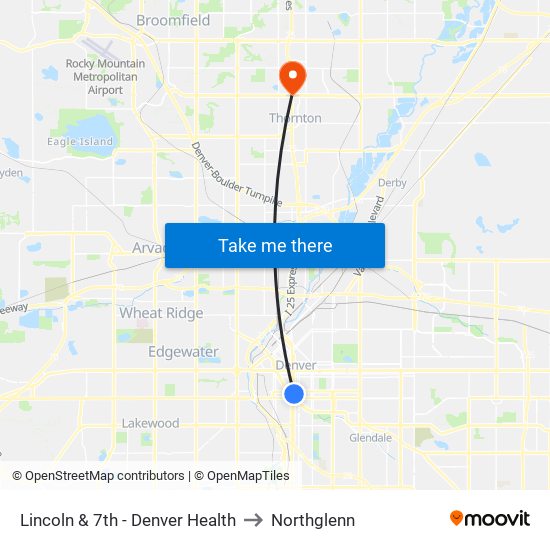Lincoln & 7th - Denver Health to Northglenn map