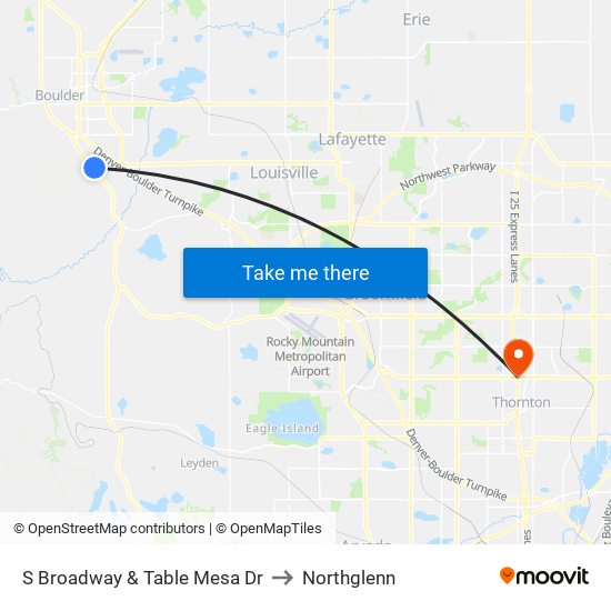 S Broadway & Table Mesa Dr to Northglenn map