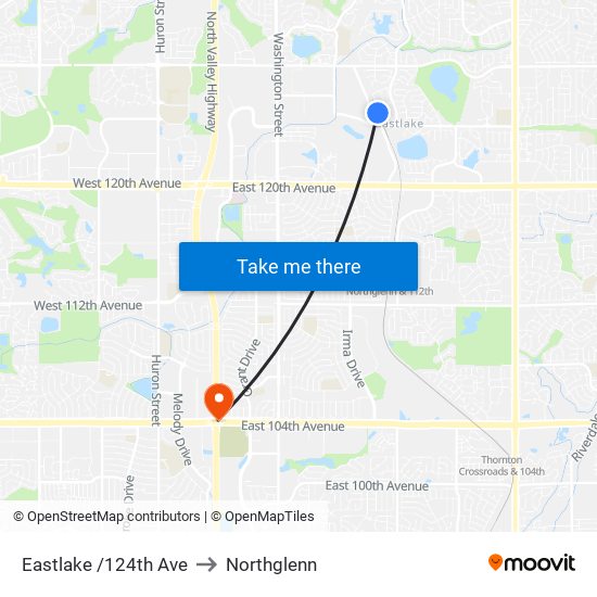 Eastlake /124th Ave to Northglenn map