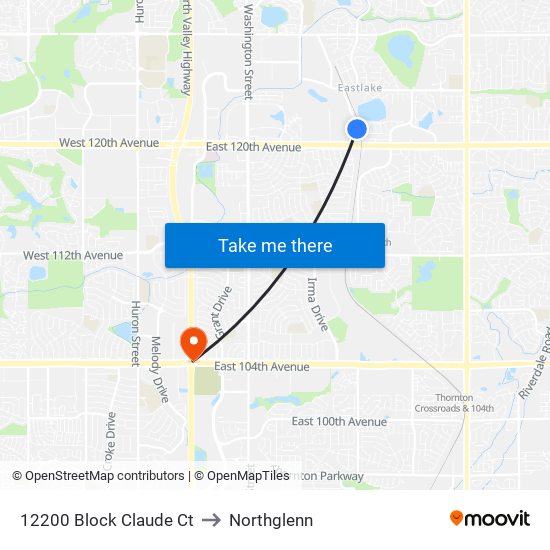 12200 Block Claude Ct to Northglenn map