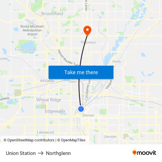 Union Station to Northglenn map