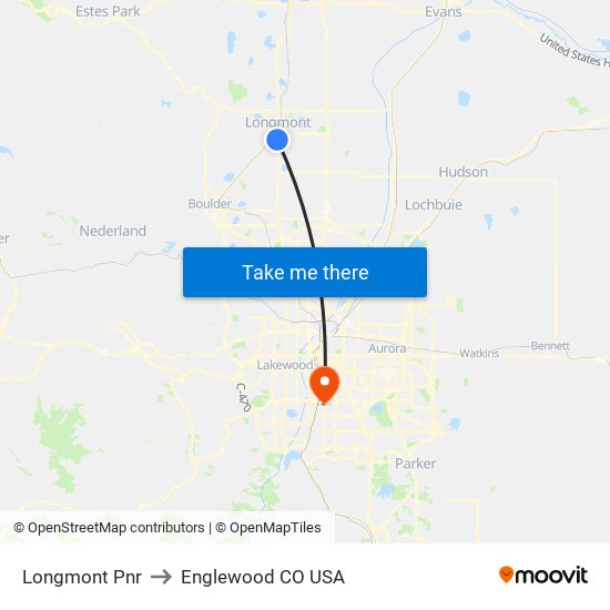 Longmont Pnr to Englewood CO USA map