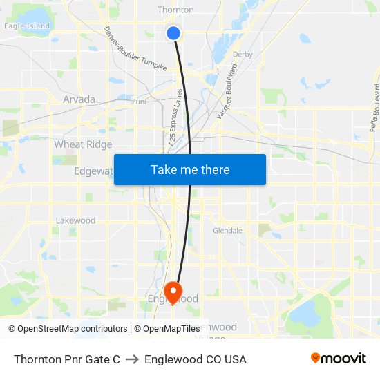 Thornton Pnr Gate C to Englewood CO USA map
