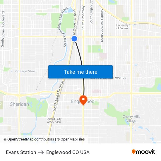 Evans Station to Englewood CO USA map