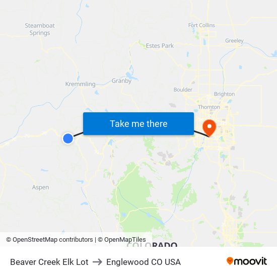 Beaver Creek Elk Lot to Englewood CO USA map