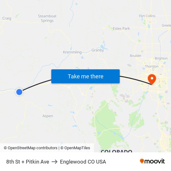 8th St + Pitkin Ave to Englewood CO USA map