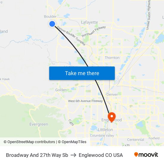 Broadway And 27th Way Sb to Englewood CO USA map