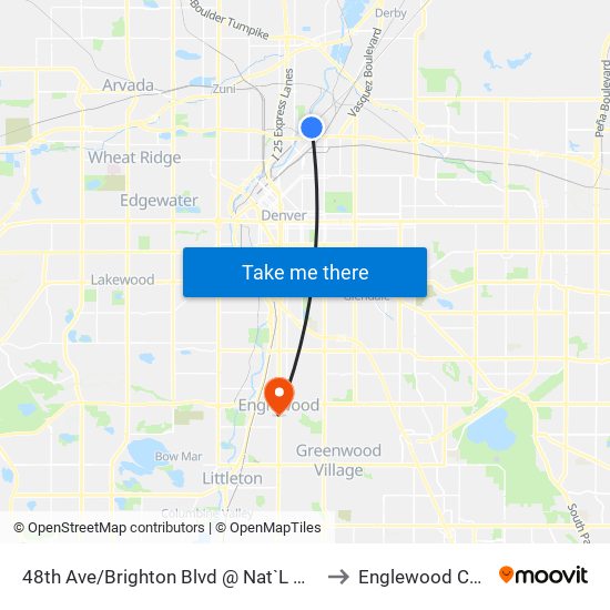 48th Ave/Brighton Blvd @ Nat`L Western Ctr to Englewood CO USA map