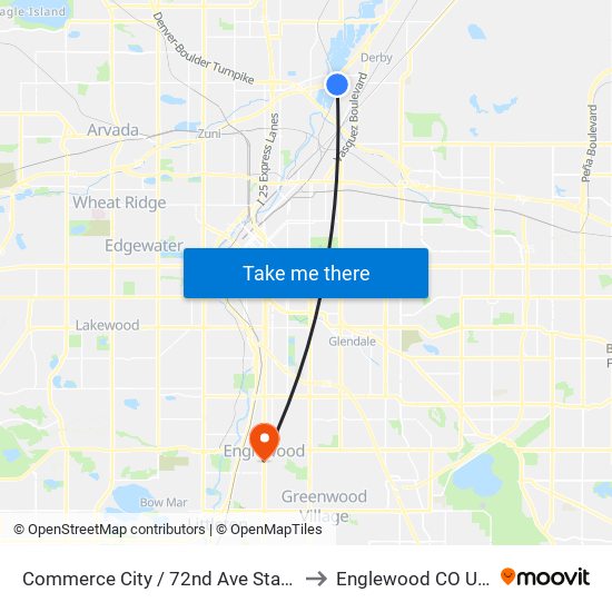 Commerce City / 72nd Ave Station to Englewood CO USA map