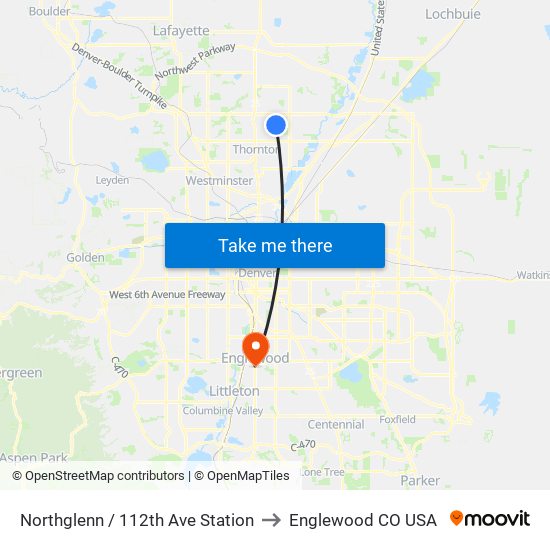 Northglenn / 112th Ave Station to Englewood CO USA map