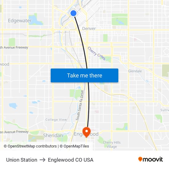 Union Station to Englewood CO USA map