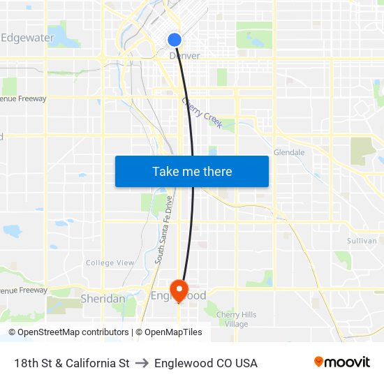 18th St & California St to Englewood CO USA map