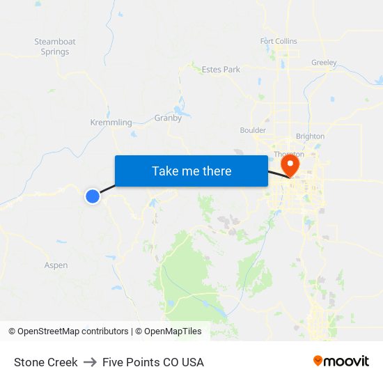 Stone Creek to Five Points CO USA map