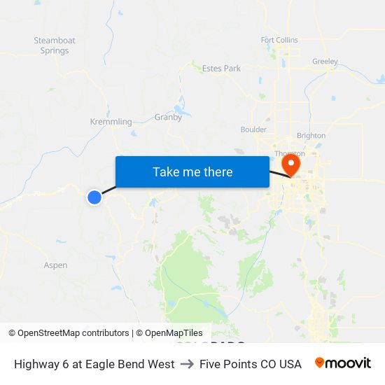 Highway 6 at Eagle Bend West to Five Points CO USA map