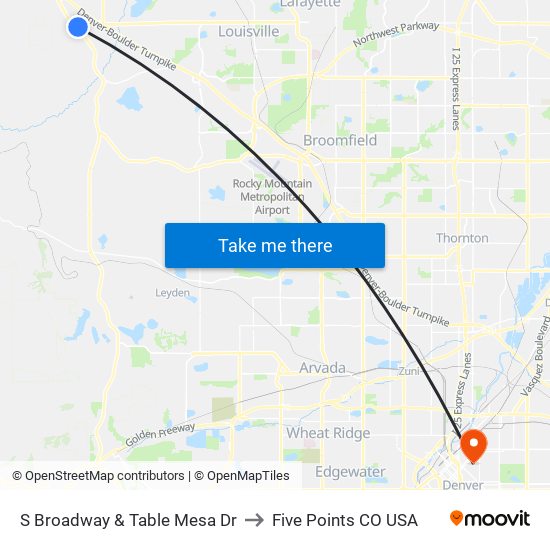 S Broadway & Table Mesa Dr to Five Points CO USA map