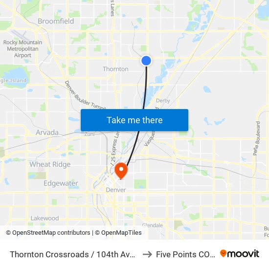 Thornton Crossroads / 104th Ave Station to Five Points CO USA map