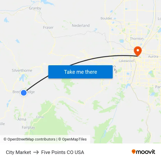 City Market to Five Points CO USA map
