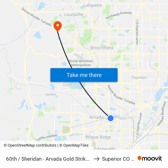 60th / Sheridan - Arvada Gold Strike Station to Superior CO USA map