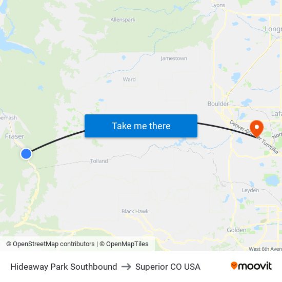 Hideaway Park Southbound to Superior CO USA map