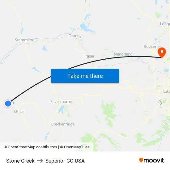 Stone Creek to Superior CO USA map