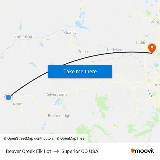 Beaver Creek Elk Lot to Superior CO USA map