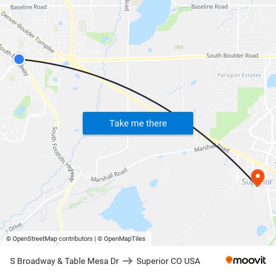 S Broadway & Table Mesa Dr to Superior CO USA map