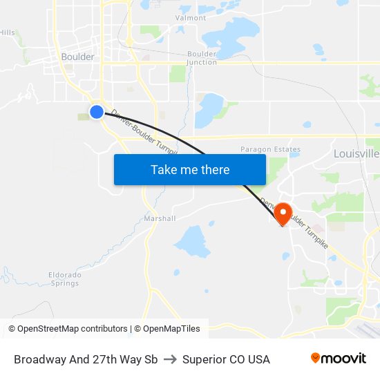 Broadway And 27th Way Sb to Superior CO USA map