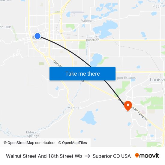 Walnut Street And 18th Street Wb to Superior CO USA map