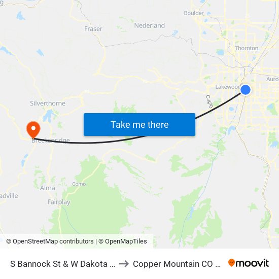 S Bannock St & W Dakota Ave to Copper Mountain CO USA map