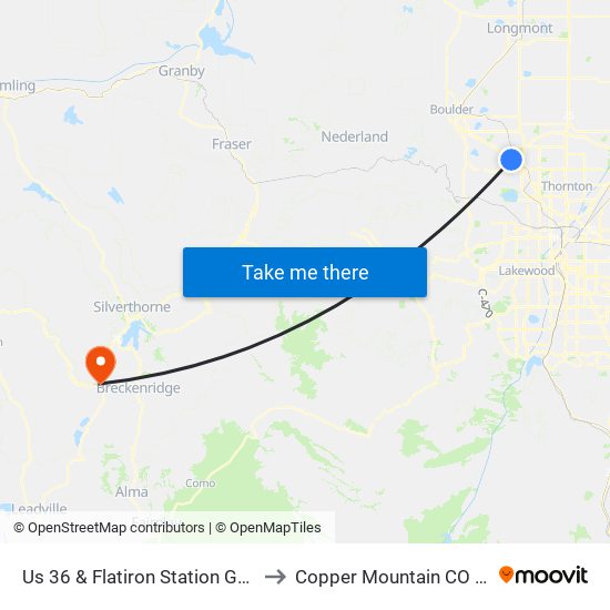 Us 36 & Flatiron Station Gate A to Copper Mountain CO USA map