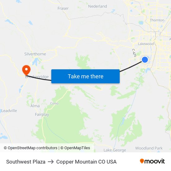 Southwest Plaza to Copper Mountain CO USA map