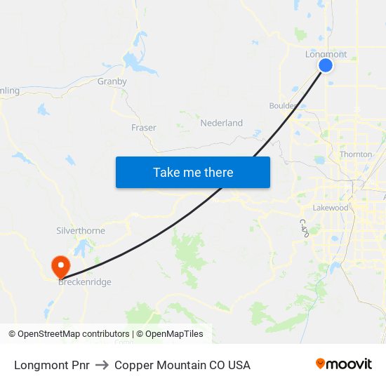 Longmont Pnr to Copper Mountain CO USA map